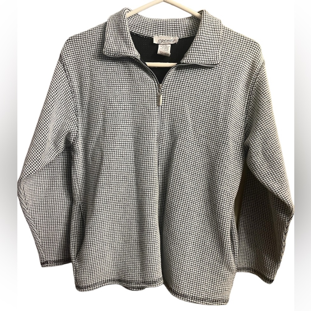 Vintage Gingham black white cropped full zip jacket pockets USA petite Small